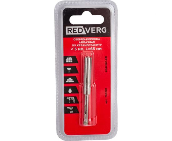 Сверло-коронка алмазная по керамограниту 5 мм REDVERG 6627188 
