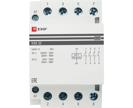 Модульный контактор EKF 32А, 3п, 220В, 2NO, КМ ЭКФ km-3-32-40 – изображение 2