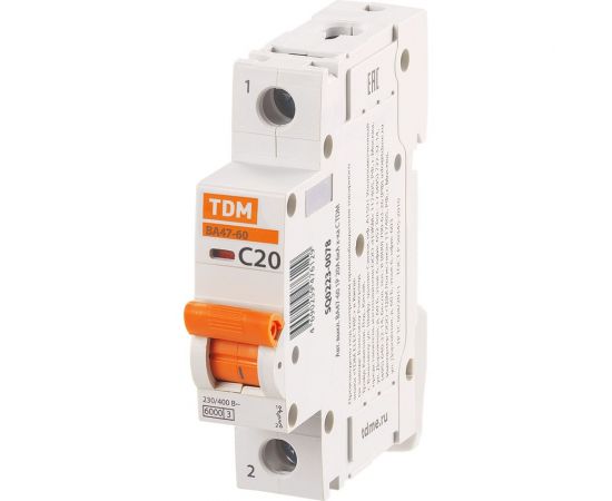 Автоматический выключатель TDM ВА47-60 1Р 20А 6кА характеристика С SQ0223-0078 – изображение 3