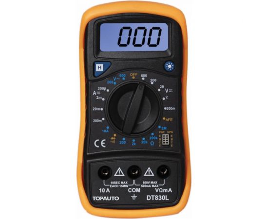 Цифровой мультиметр TopAuto в защитном чехле, звуковая прозвонка цепи, подсветка DT830L 
