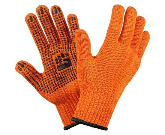 Трикотажные 2-слойные перчатки с ПВХ Фабрика перчаток 7.5 класс, 6 нитей, оранжевые 6-75-2С-ОР-(XL) 