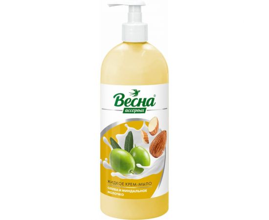 Жидкое мыло-крем ВЕСНА Ассорти Олива и миндальное молочко, без триклозана, дозатор, 850г 608733 