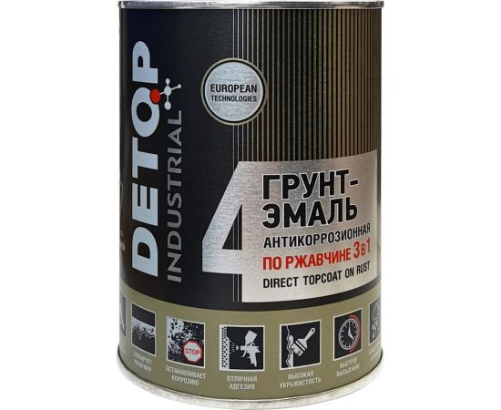 Грунт-эмаль по ржавчине 3 в 1, белый, RAL 9001, жестяная банка 750 мл Detop DTI-P07755 