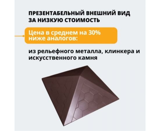 Колпак ППК на заборный столб 1.5x1.5 кирпича Neoкомпозит Гибкая черепица, 390x390x43 мм, коричневый КЗ-390 ГЧ К – изображение 6