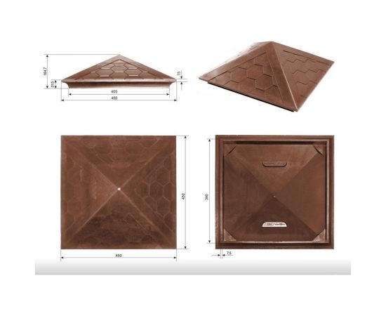 Колпак ППК на заборный столб 1.5x1.5 кирпича Neoкомпозит Гибкая черепица, 390x390x43 мм, коричневый КЗ-390 ГЧ К – изображение 7