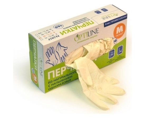 Латексные опудренные перчатки Optiline р. M, 100 шт 27-2005 