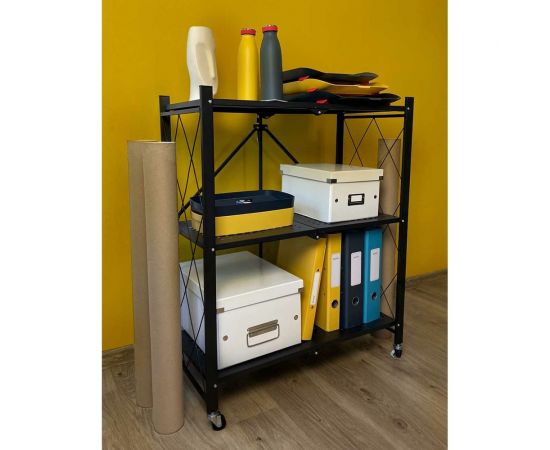 Металлический стеллаж ГЕЛЕОС Атлант-3, 3 полки, складной, размер 730x400x885 мм, черный АСТ-31 – изображение 7