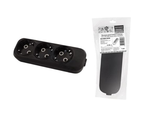 Розеточная колодка TDM 3 гнезда 2П+3 16А 250В черная серии Народная SQ1806-0426 