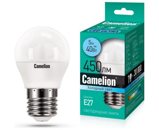 Светодиодная лампа Camelion LEDRB/5-G45/840/E27 (5Вт 220В, LED-M G45 5W 4000K E27) 15060 