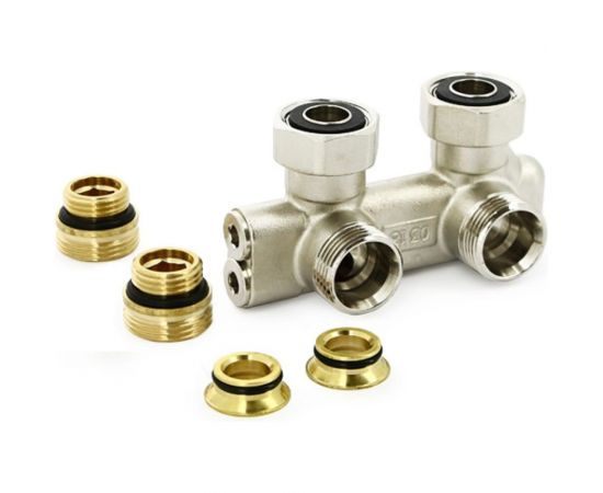 Угловой узел Uni-Fitt перекрёстный, НВ 3/4"" х 3/4""ЕК, радиаторный, с вентилями, ниппелями и адаптерами 197N3011 