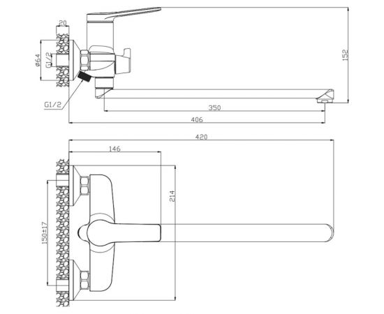 Смеситель для ванны OLIVES Asturia с длинным изливом 30221AS – изображение 2