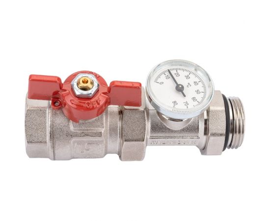 Кран Uni-Fitt НВ 1"" с разъёмным соединением и термометром для коллекторных групп, полнопроходной, бабочка 118T4000 – изображение 3