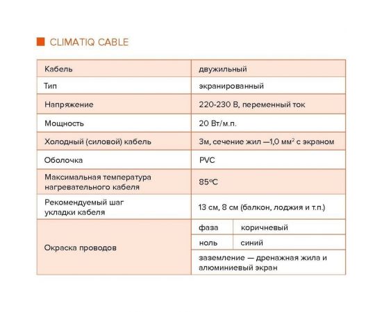 Греющий кабель IQWATT CLIMATIQ CABLE для установки в слой цементно-песчаной стяжки для любого керамического покрытия толщиной не более 10 мм, 400 Вт - 20 м - 2.7 м.кв. 206235 – изображение 3