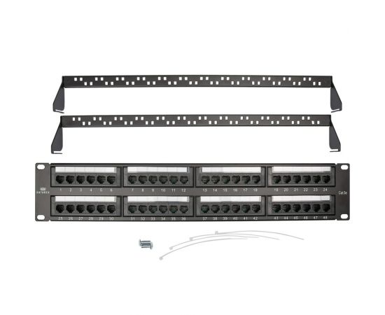 Коммутационная панель DATAREX категория 5е, utp, 19 дюймов, 2u, 48хrj45, 568a/в, черный, с организатором DR-4021 – изображение 3