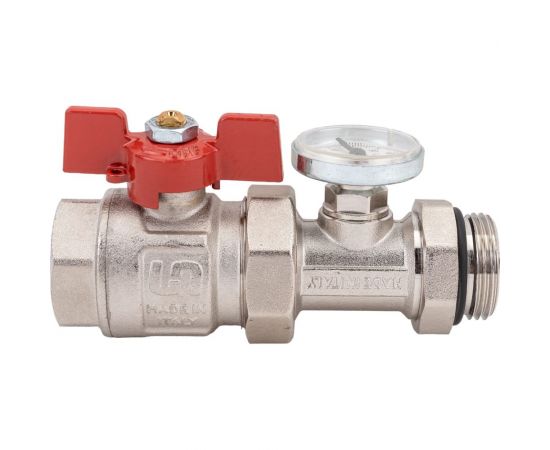 Кран Uni-Fitt НВ 1"" с разъёмным соединением и термометром для коллекторных групп, полнопроходной, бабочка 118T4000 – изображение 5