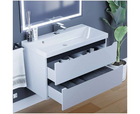 Тумба под раковину для ванной комнаты uperwood Tanos подвесная_80 см, белая/графит 2930205142 – изображение 5