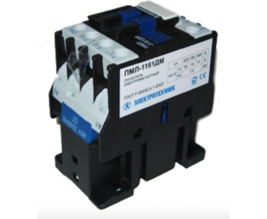 Электромагнитный пускатель Электротехник ПМЛ-1161ДМ УХЛ4 Б, 220В/50Гц, 1р, 16А, нереверсивный, без реле, IP20, ET508600 