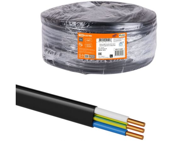 Кабель TDM ВВГ-П нг(А)-LSLTx 3x1,5 ок(N, PE)-0,66 ГОСТ (100м) SQ0117-0209 