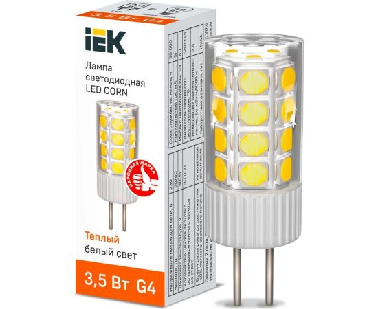 Светодиодная лампа IEK corn капсула 3,5вт 230в 3000к керамика g4 LLE-CORN-4-230-30-G4 