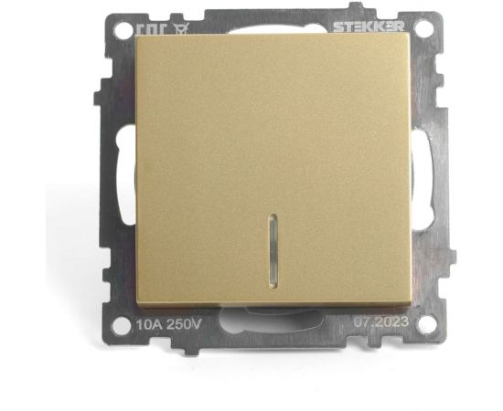 Механизм 1-клавишного выключателя c индикатором STEKKER 250в, 10а, серия катрин, золото, gls10-7101-08, 49215 