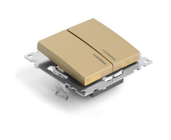 Механизм 2-клавишного выключателя c индикатором STEKKER 250в, 10а, серия катрин, золото, gls10-7102-08, 49217 