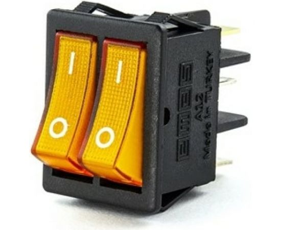 Двухклавишный выключатель Emas с подсветкой, жёлтые клавиши, 1НО+1НО, 250 В AC, 16 А A12B1S11 