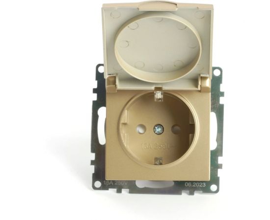 Механизм 1-местной розетки STEKKER с крышкой, с защитными шторками, с заземлением, 250в, 16а, серия катрин, золото, gls16-7112-08, 49222 