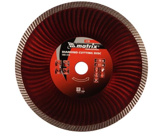 Диск алмазный отрезной Turbo Extra (230х22.2 мм) для угловых шлифмашин Matrix 73198 