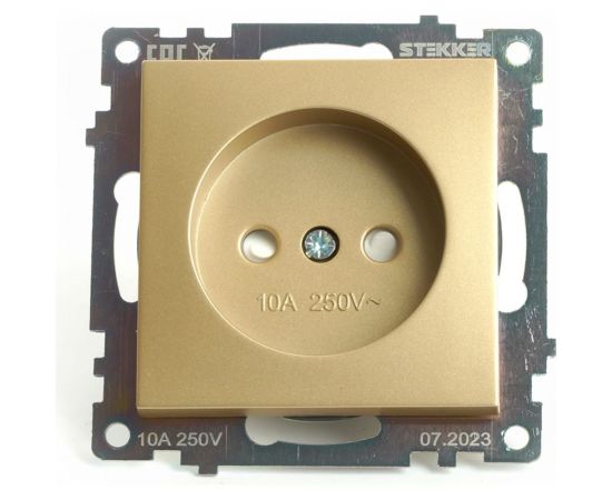 Механизм 1-местной розетки STEKKER с защитной шторкой, без заземления, 250в, 10а, серия катрин, золото, gls10-7109-08, 49223 