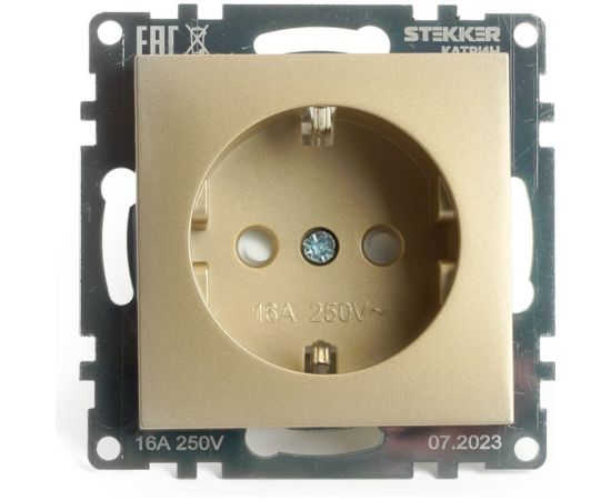 Механизм 1-местной розетки STEKKER с защитной шторкой, с заземлением, 250в, 16а, серия катрин, золото, gls16-7110-08, 49224 
