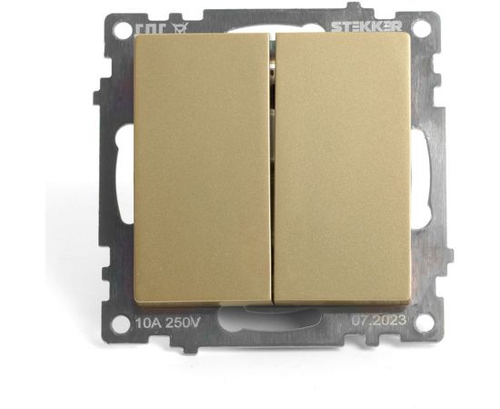 2-клавишный механизм выключателя STEKKER 250в, 10а, серия катрин, золото, gls10-7104-08, 49216 