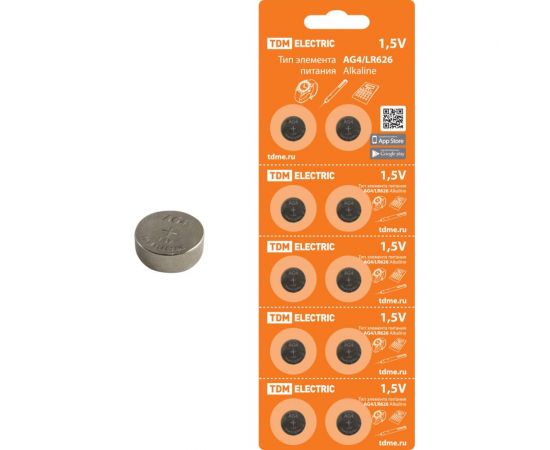 Элемент питания TDM AG4/LR626 Alkaline 1,5V BP-10 SQ1702-0042 