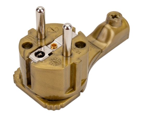 Плоская угловая вилка с заземлением Electraline 16А золотая 55044 – изображение 2