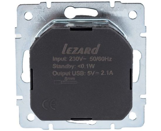 Розетка + USB разъём Lezard, KARINA, с заземлением, матовое серебро, 707-4388-181 – изображение 3