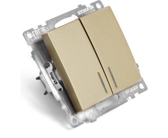 Механизм 2-клавишного выключателя c индикатором STEKKER 250в, 10а, серия катрин, золото, gls10-7102-08, 49217 – изображение 3