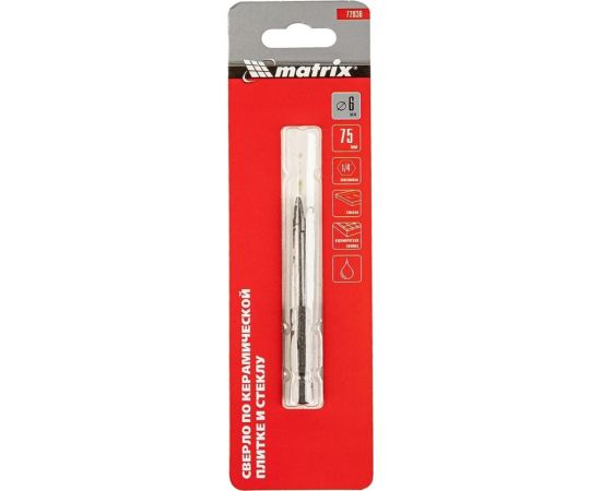 Сверло по керамической плитке и стеклу 6 мм, 6-гранный хвостовик MATRIX 72836 – изображение 4