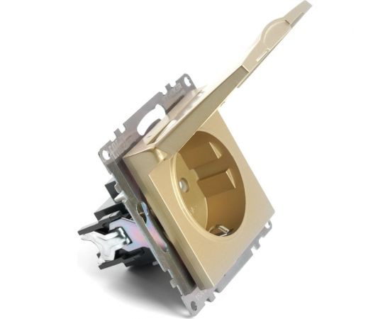 Механизм 1-местной розетки STEKKER с крышкой, с защитными шторками, с заземлением, 250в, 16а, серия катрин, золото, gls16-7112-08, 49222 – изображение 4