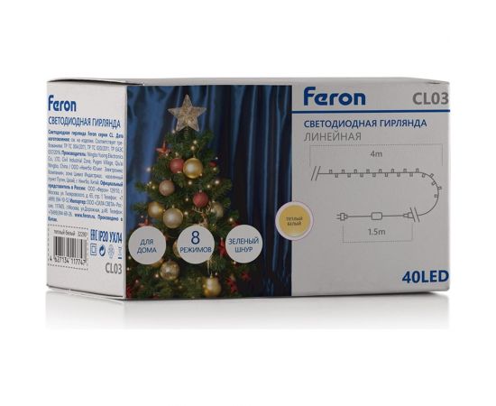 Гирлянда FERON 230V, 40 LED, 2700K, IP 20, шнур 1,5м, CL03 32290 – изображение 6