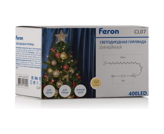 Гирлянда FERON 230V 400 LED 2700K, с эффектом стробов, IP44, шнур 3м CL07 32316 – изображение 7