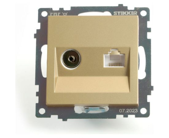 Механизм розетки STEKKER tv + компьютерная rj-45, серия катрин, золото, gls00-7106-08, 49230 