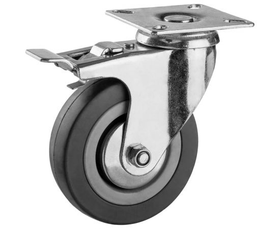 Колесо поворотное с тормозом (100 мм; г/п 65 кг; резина/полипропилен) ЗУБР 30956-100-B 