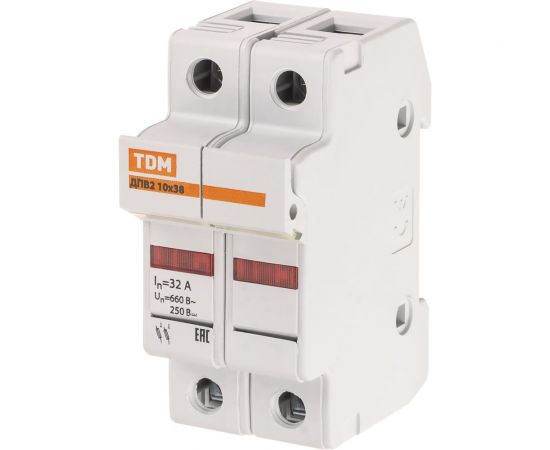 Держатель плавких вставок TDM ДПВ2 10x38 2П SQ0216-0014 