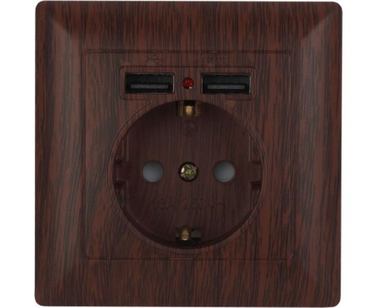 Розетка Intro Solo с заземлением P+E Schuko со шторками, 16А-250В + 2хUSB, IP20, СУ, венге, Б0053719 