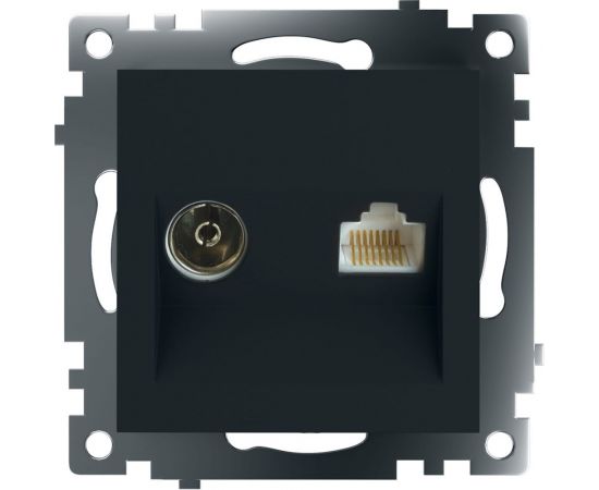 Механизм TV + компьютерной RJ-45 розетки STEKKER GLS00-7106-05 серия Катрин, черный 49182 