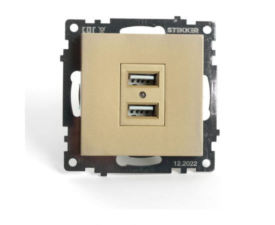 Механизм 2-местной usb розетки STEKKER 250в, 2,1а, серия катрин, золото, gls10-7115-08, 49229 