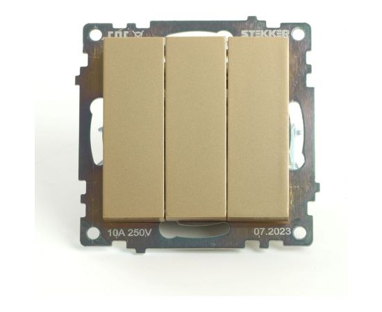 Механизм 3-клавишного выключателя STEKKER 250в, 10а, серия катрин, золото, gls10-7108-08, 49219 