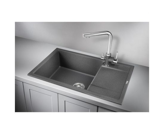 Оборачиваемая кухонная кварцевая мойка GRANULA 780х500 мм, графит GR-7805 – изображение 2