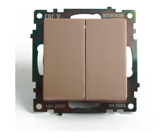 2-клавишный переключатель (механизм) STEKKER gls10-7107-02, 250v, 10а, серия катрин, шампань, 49169 – изображение 2