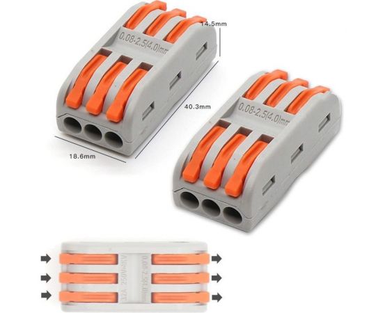 Клемма двухсторонняя зажимная для соединения кабелей 3 контакта, серая, 5 штук Pro Legend PL3821 – изображение 2