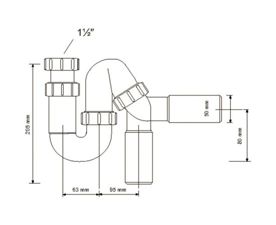 Трубный сифон McAlpine 1 1/2""х40 мм, без выпуска с отводной трубой, D40/50 мм MRSK12-50 – изображение 2